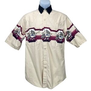 Express Rider Men's Medium VTG Western Aztec Eagle Pearl Snap Short Sleeve Shirt